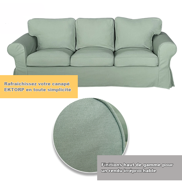 Housse pour canapé IKEA EKTORP 3 places pur coton vert tendre tissu