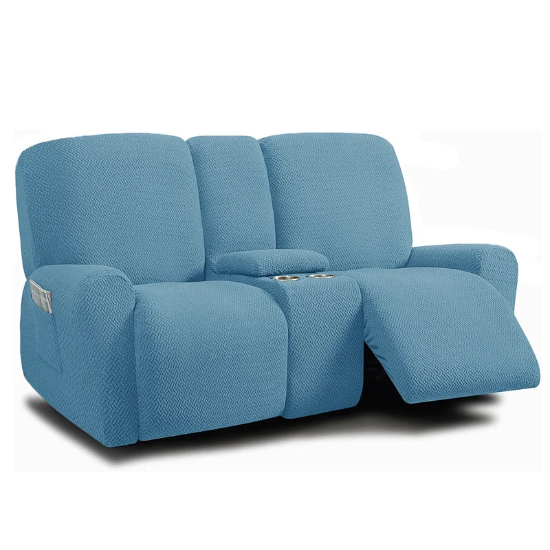 Housse pour canapé relax 2 places avec console bleue