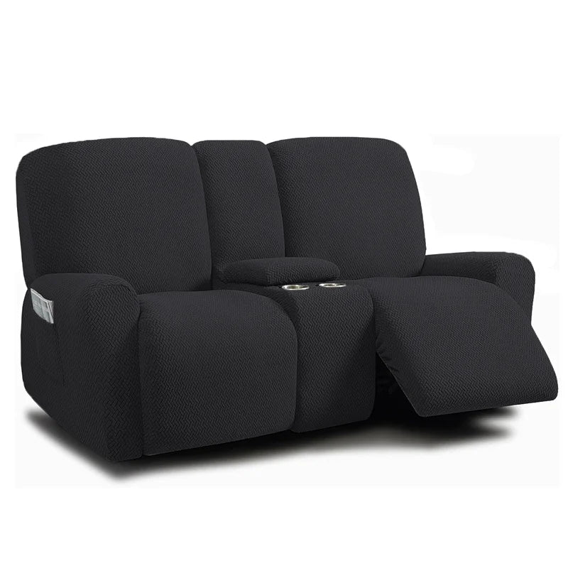 Housse pour canapé relax 2 places avec console noir