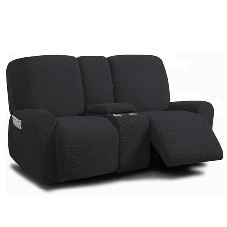 Housse pour canapé relax 2 places avec console noir