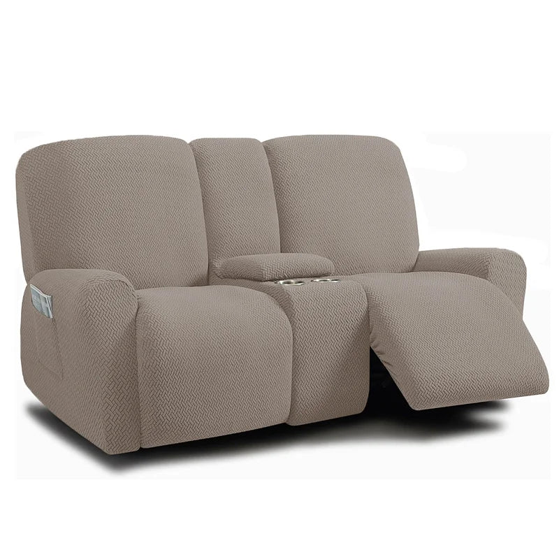 Housse pour canapé relax 2 places avec console taupe