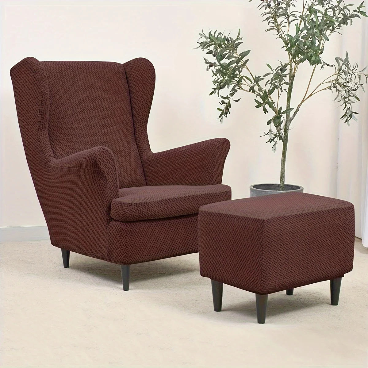 Housse pour fauteuil IKEA Strandmon et repose pieds marron café
