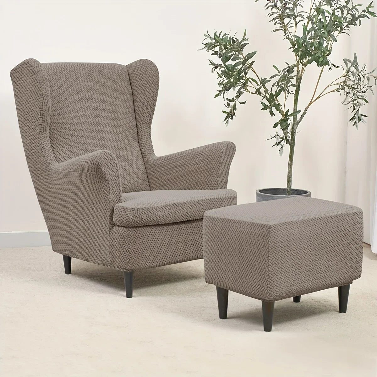 Housse pour fauteuil IKEA Strandmon et repose pieds taupe Casaharmony