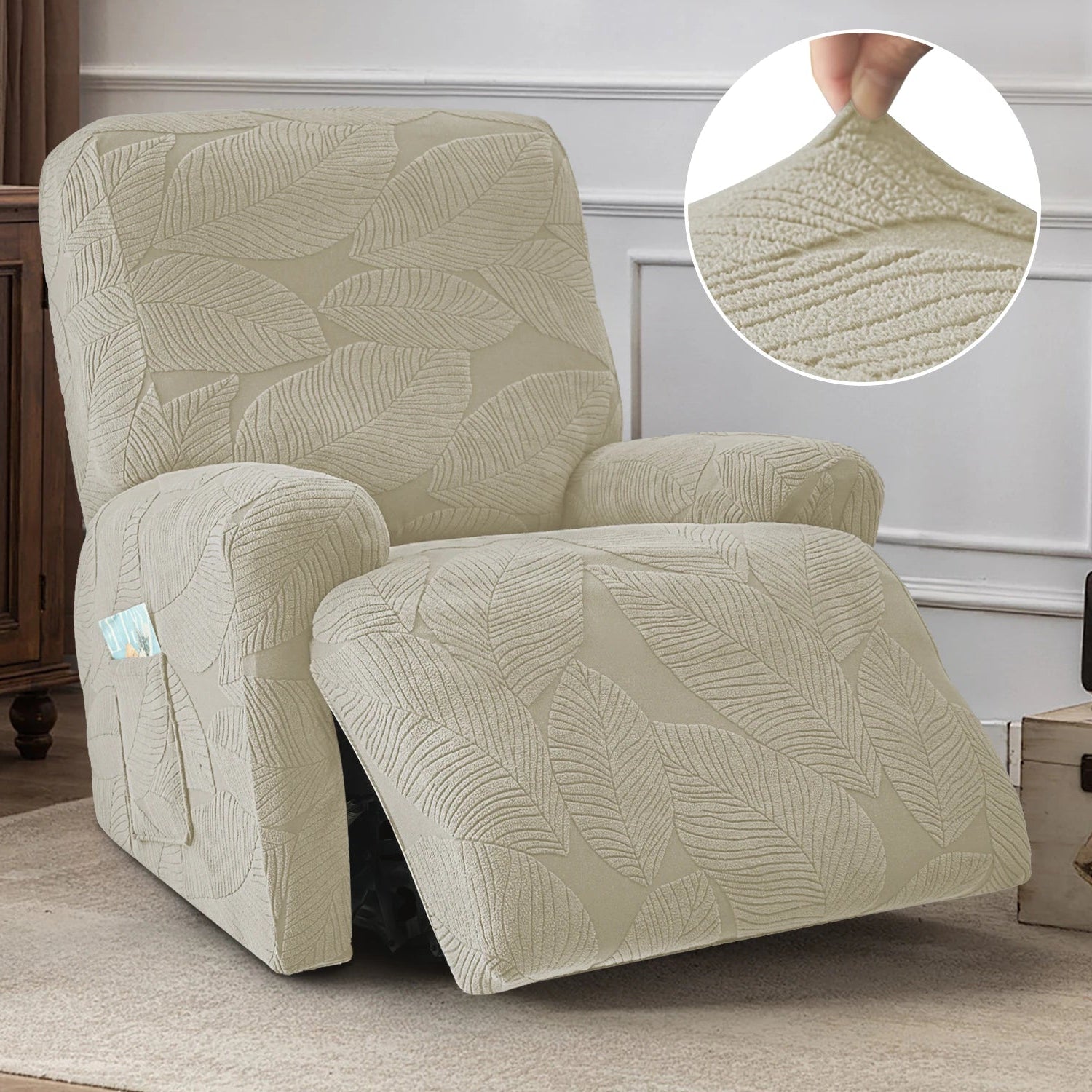 Housse pour fauteuil relax relevable inclinable luxe vert beige