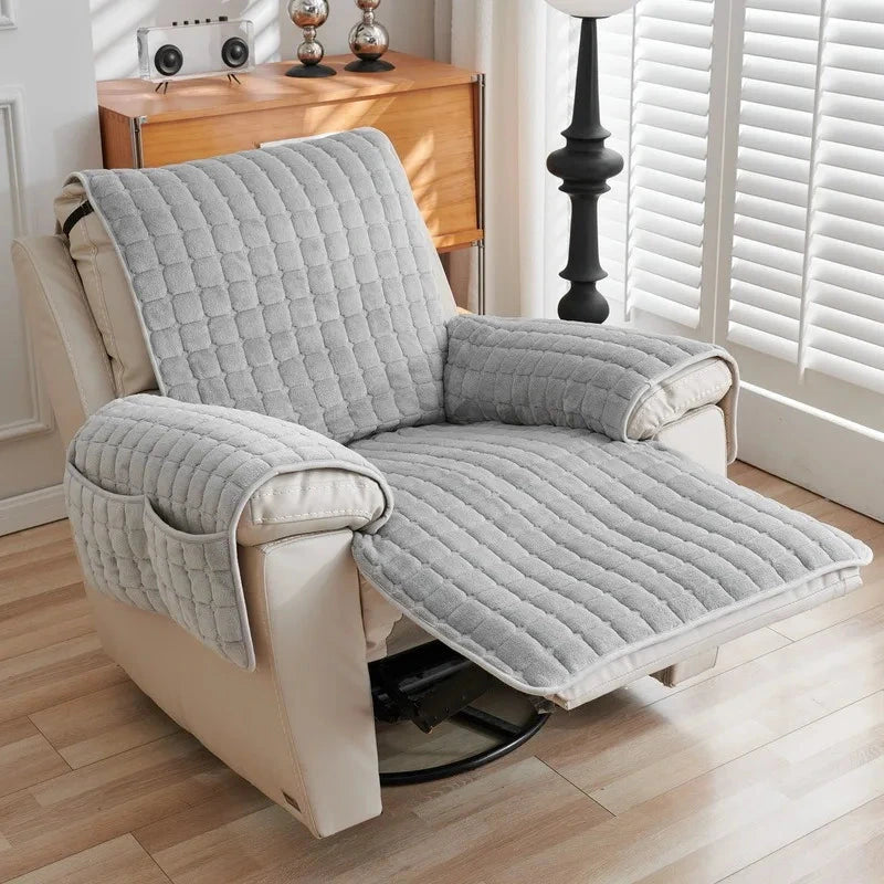 Housse pour fauteuil relax velours flanelle avec poches intégrées