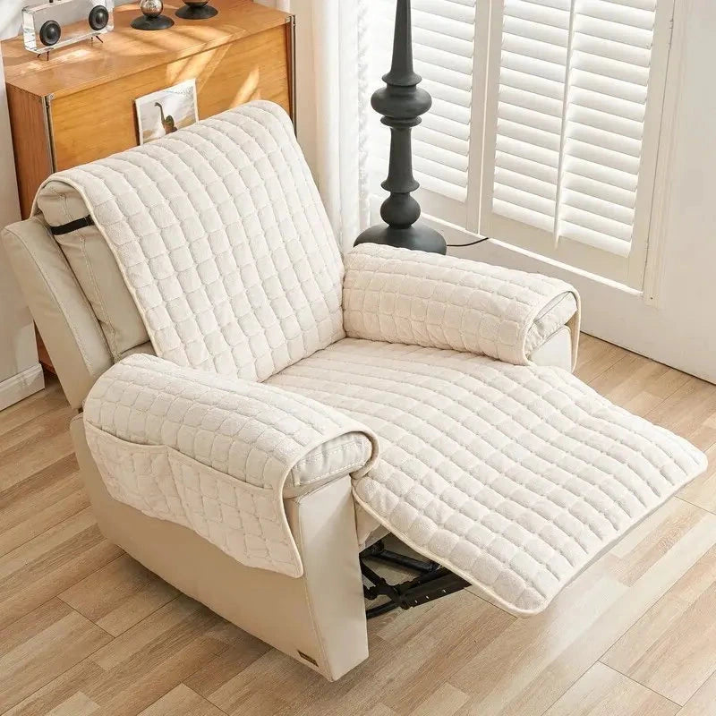 Housse pour fauteuil relax velours flanelle avec poches intégrées beige