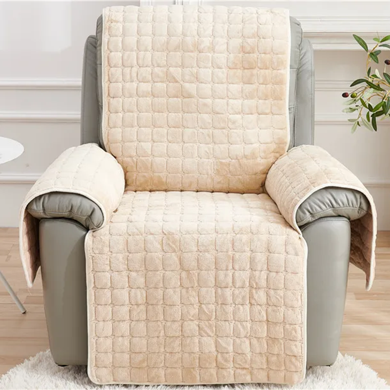 Housse pour fauteuil relax velours flanelle avec poches intégrées beige face