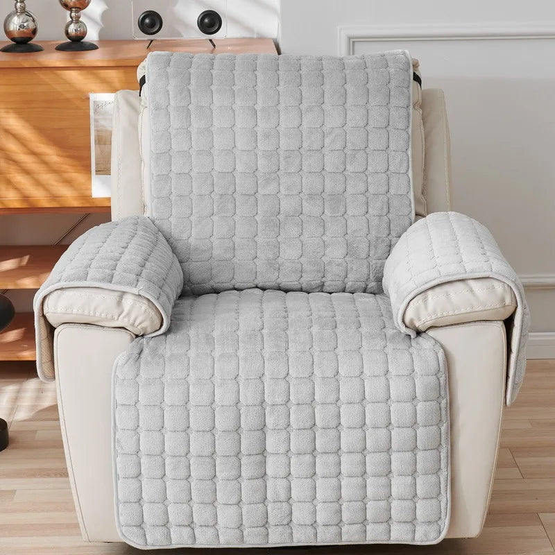 Housse pour fauteuil relax velours flanelle avec poches intégrées gris clair