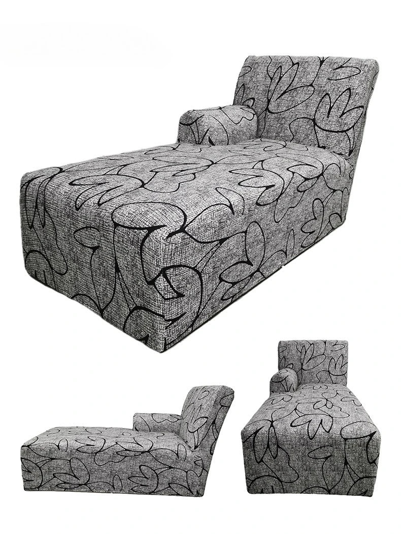 Housse pour méridienne avec accoudoir, chaise longue motif gris détails