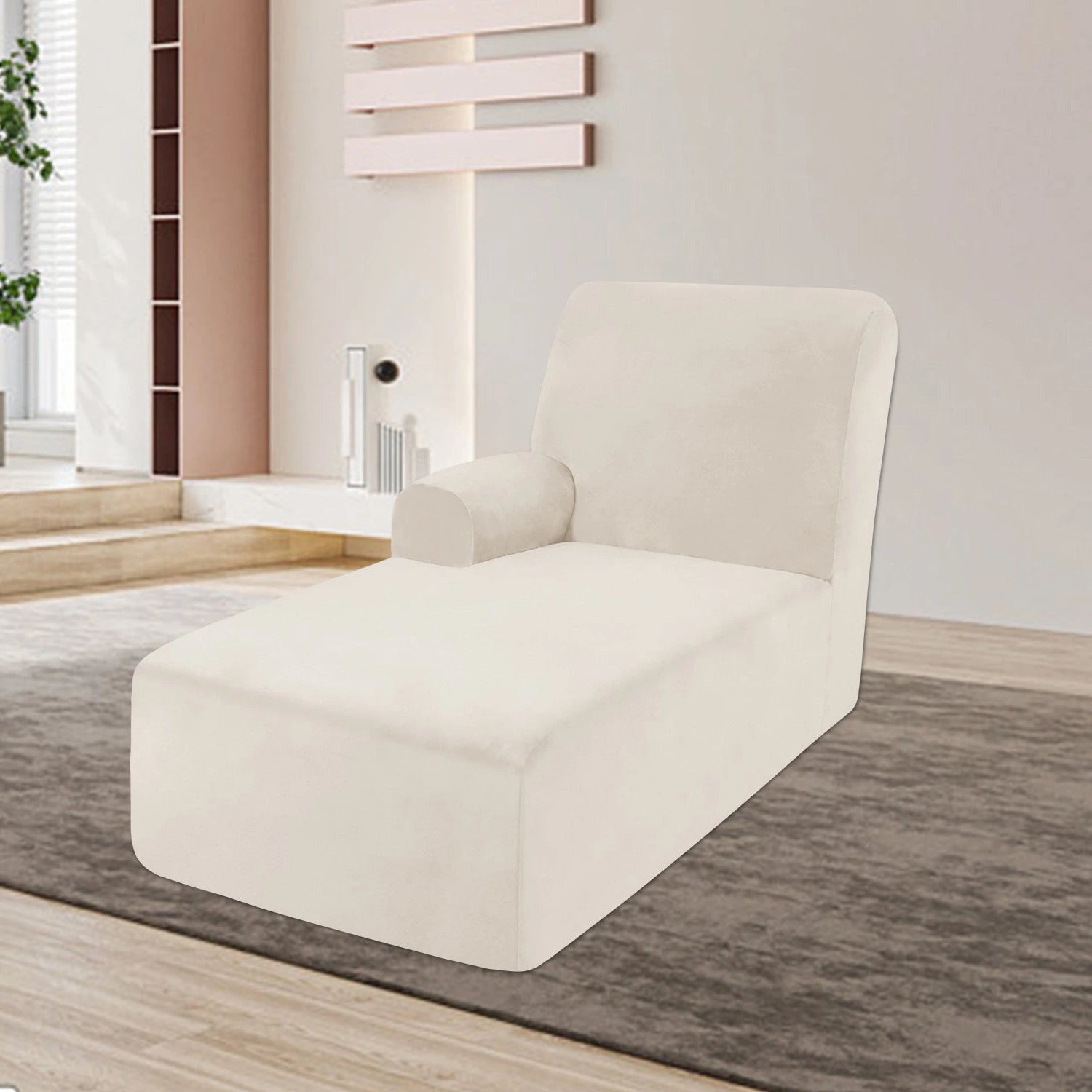 Housse pour méridienne et chaise longue avec accoudoir en velours beige