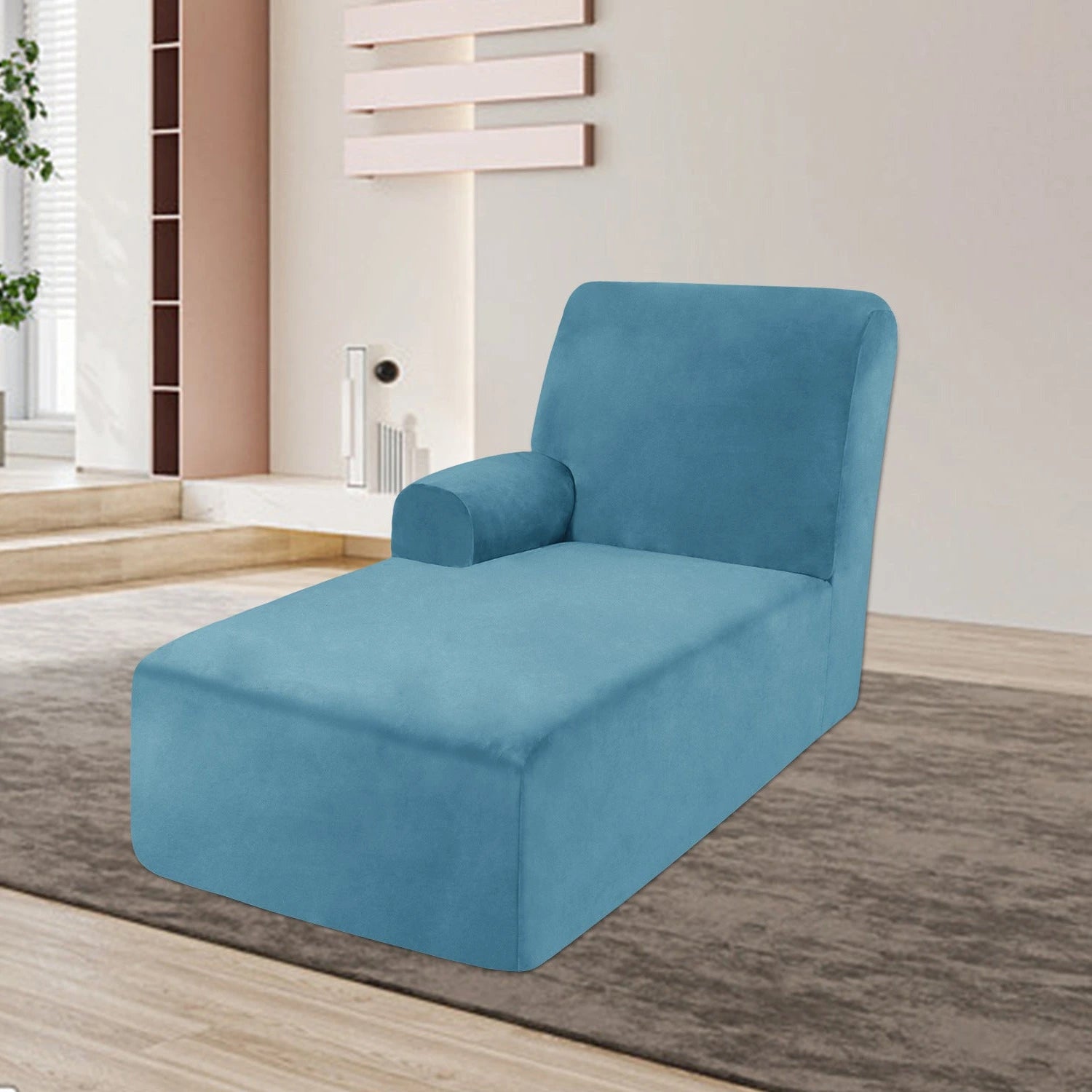 Housse pour méridienne et chaise longue avec accoudoir en velours bleue