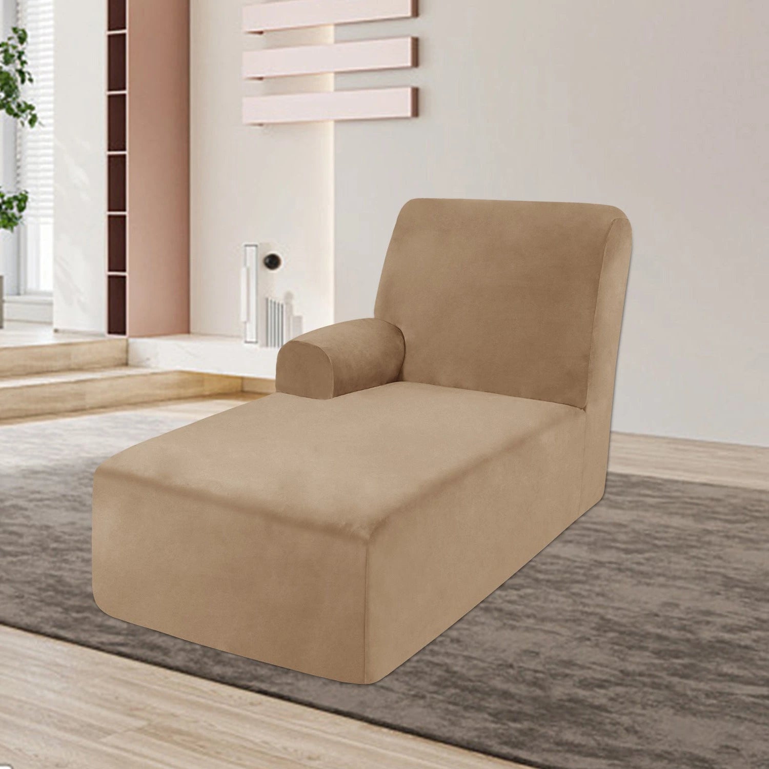 Housse pour méridienne et chaise longue avec accoudoir en velours camel