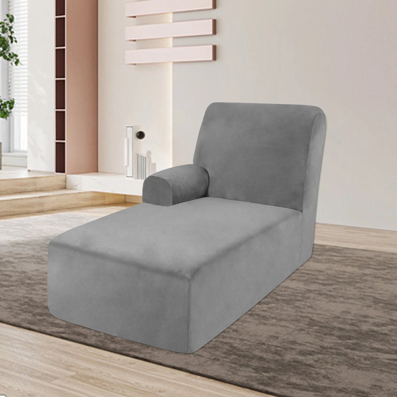 Housse pour méridienne et chaise longue avec accoudoir en velours gris