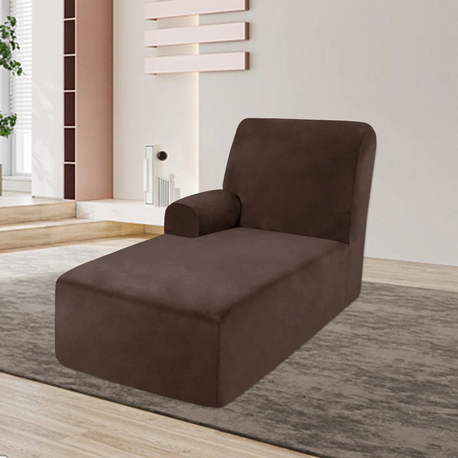 Housse pour méridienne et chaise longue avec accoudoir en velours marron