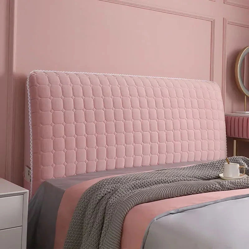 Housse pour tête de lit en velours capitonné avec poche intégrée rose