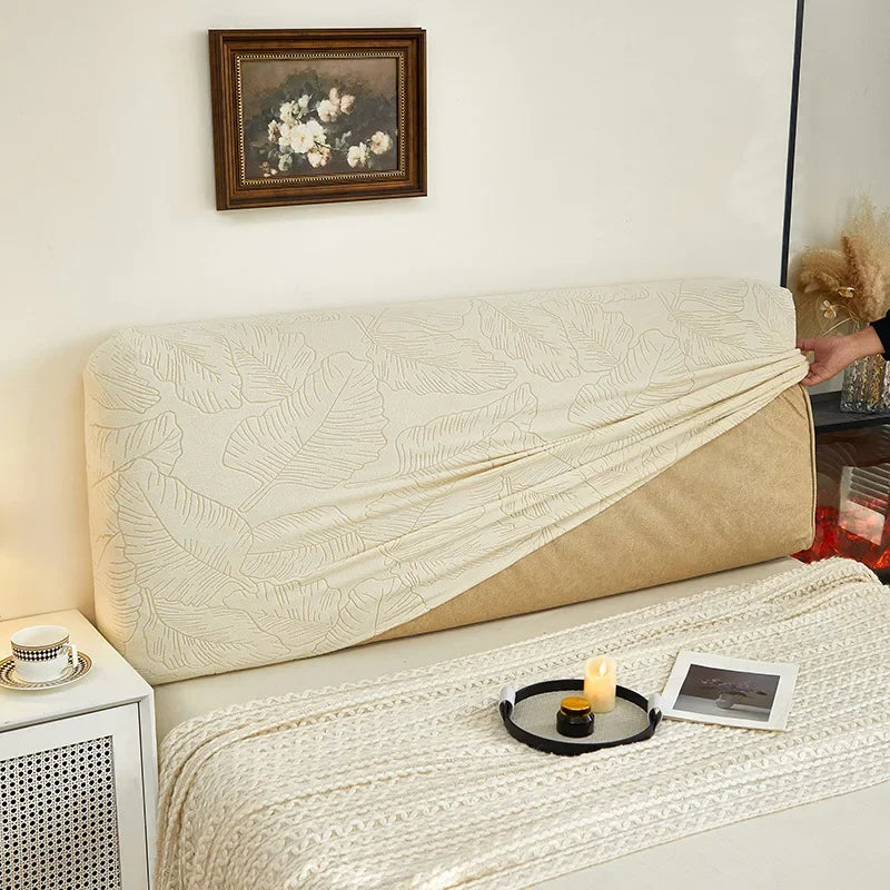 Housse pour tête de lit  extensible décorative hibiscus beige