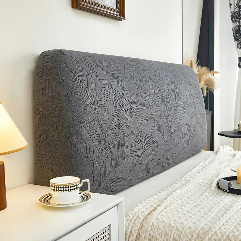 Housse pour tête de lit  extensible décorative hibiscus gris