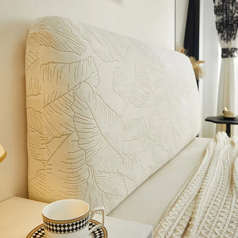 Housse pour tête de lit  extensible décorative hibiscus beige