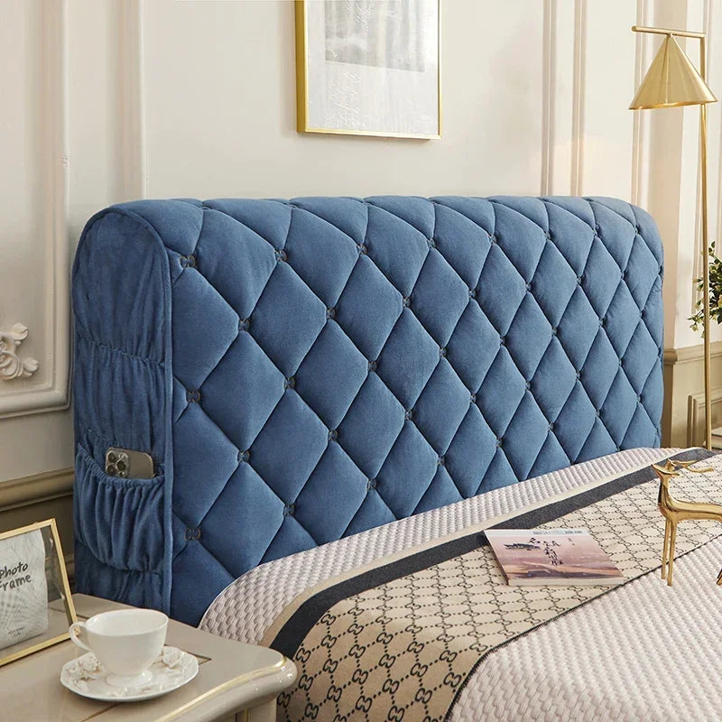 Housse pour tête de lit matelassée velours épais capitonnée haut de gamme bleue