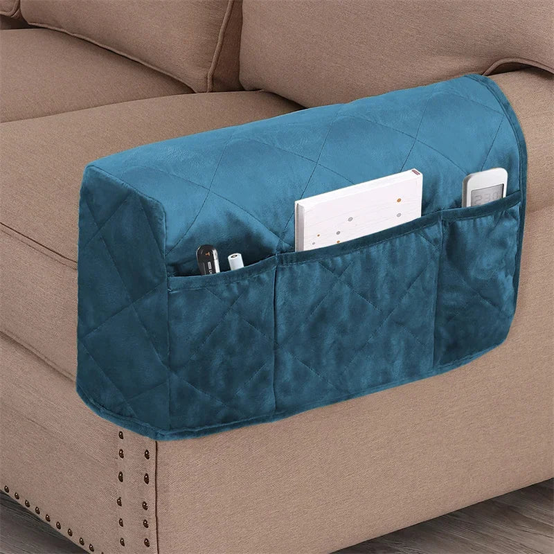 Housse protection accoudoirs fauteuil anti griffures velours doux bleue