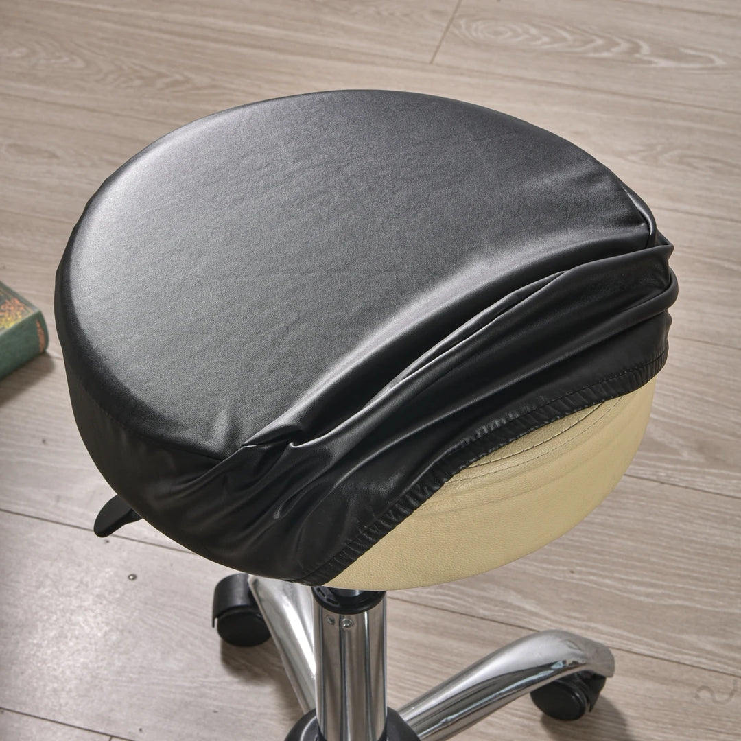 Housse tabouret rond imperméable simili cuir noir