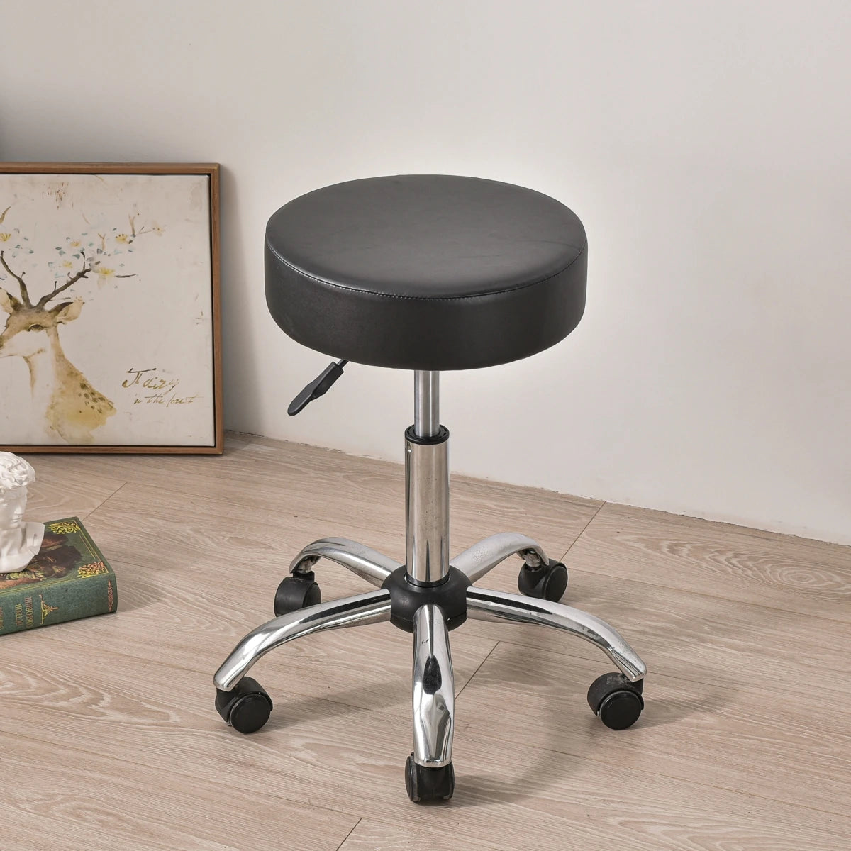 Housse tabouret rond imperméable simili cuir noir