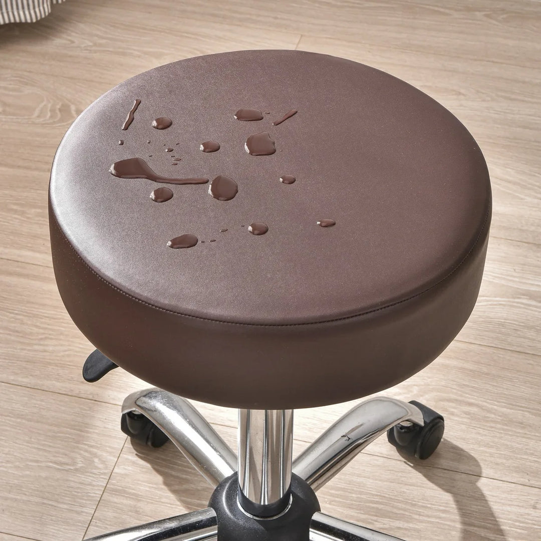 Housse tabouret rond imperméable simili cuir café