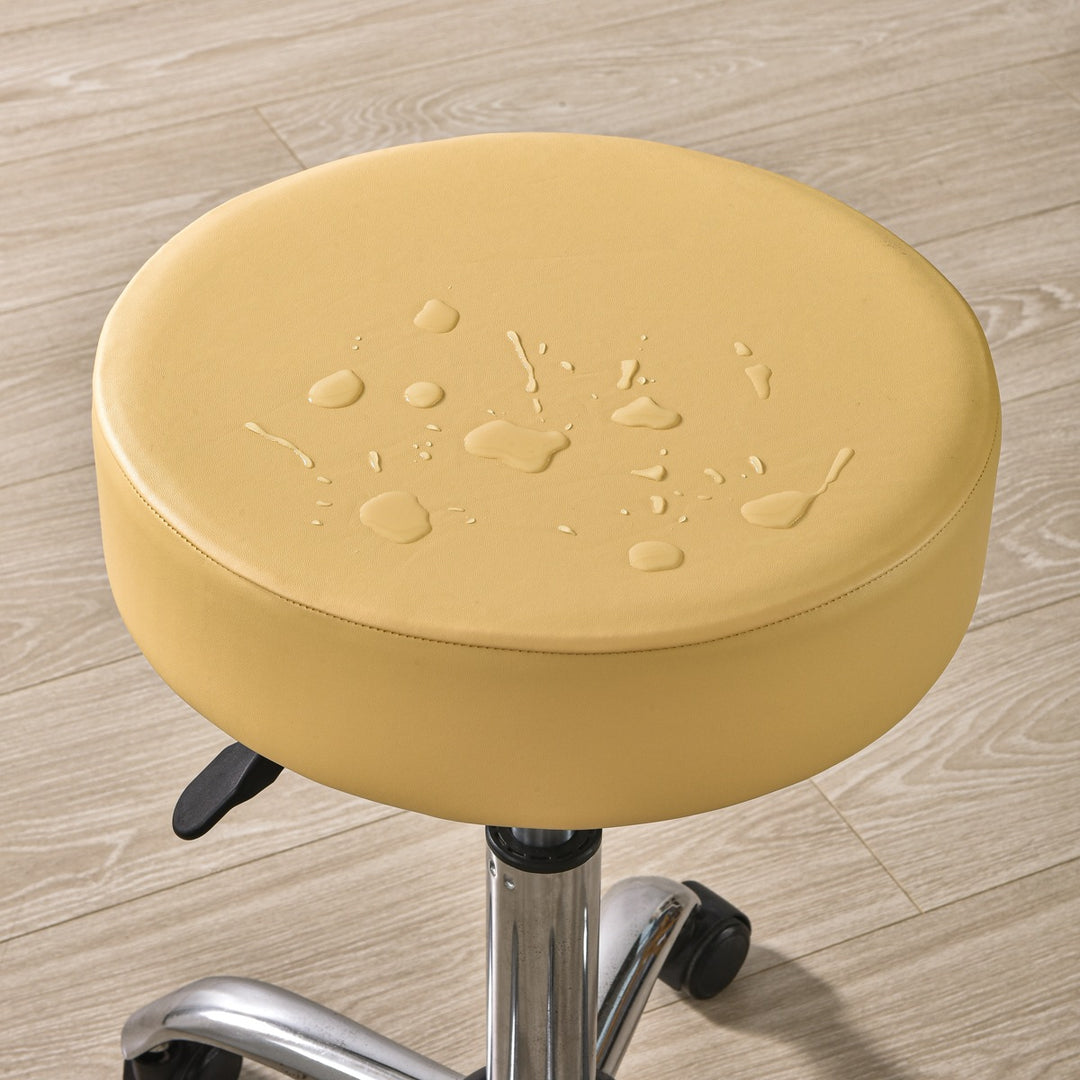 Housse tabouret rond imperméable simili cuir jaune