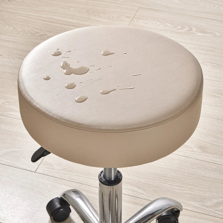 Housse tabouret rond imperméable simili cuir taupe