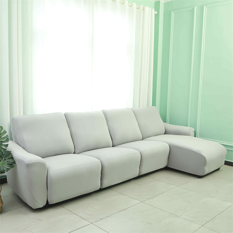 Housses pour canapé d'angle relax inclinable avec méridienne lycra argent