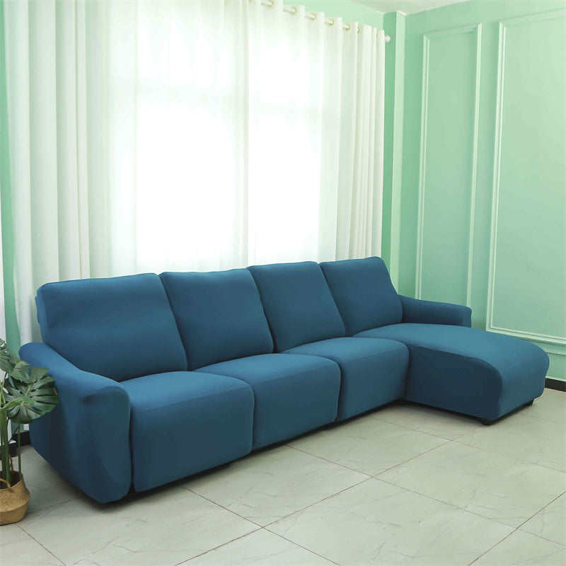 Housses pour canapé d'angle relax inclinable avec méridienne lycra bleue
