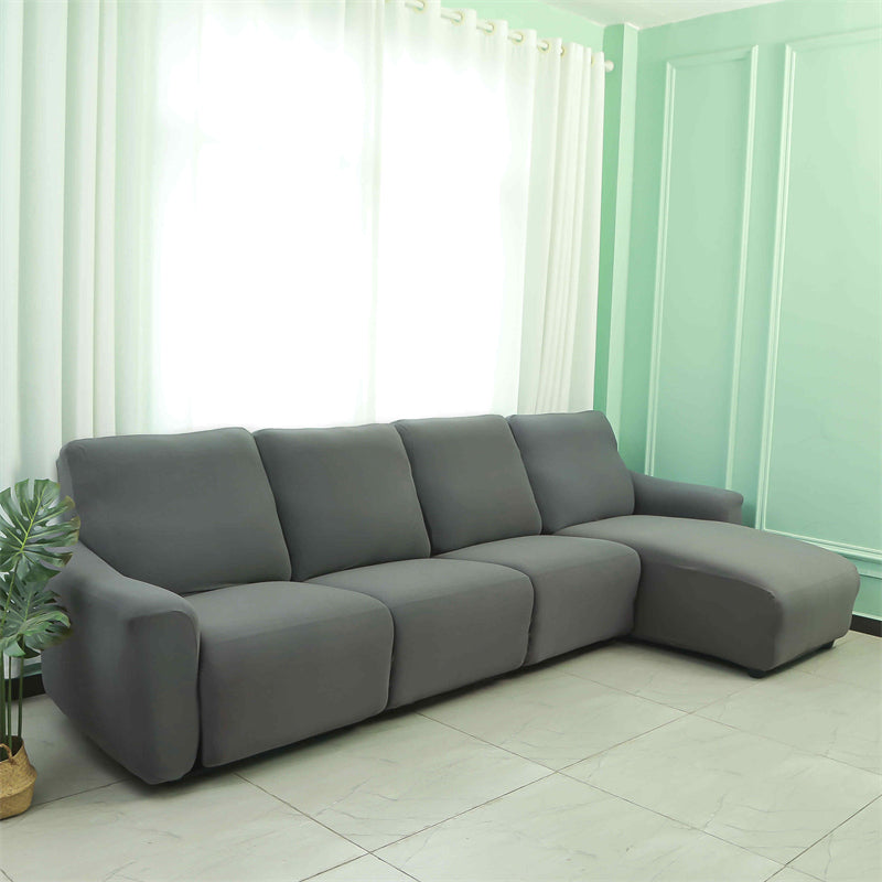Housses pour canapé d'angle relax inclinable avec méridienne lycra gris