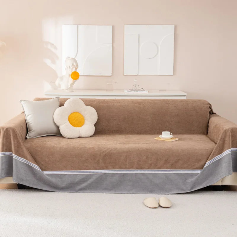 Jeté de canapé grande taille imperméable, anti taches, antidérapant et anti griffures café