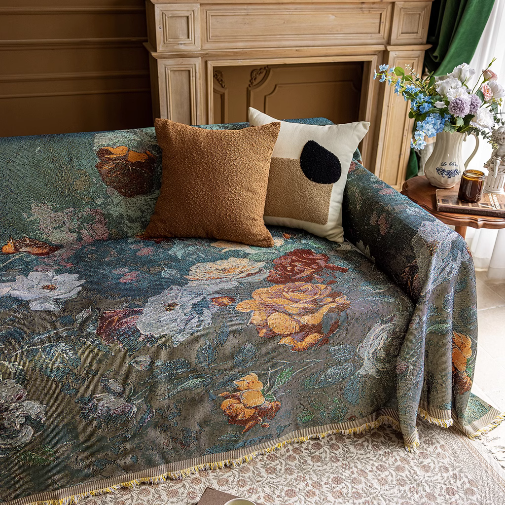 Jeté de canapé grande taille luxe vintage floral
