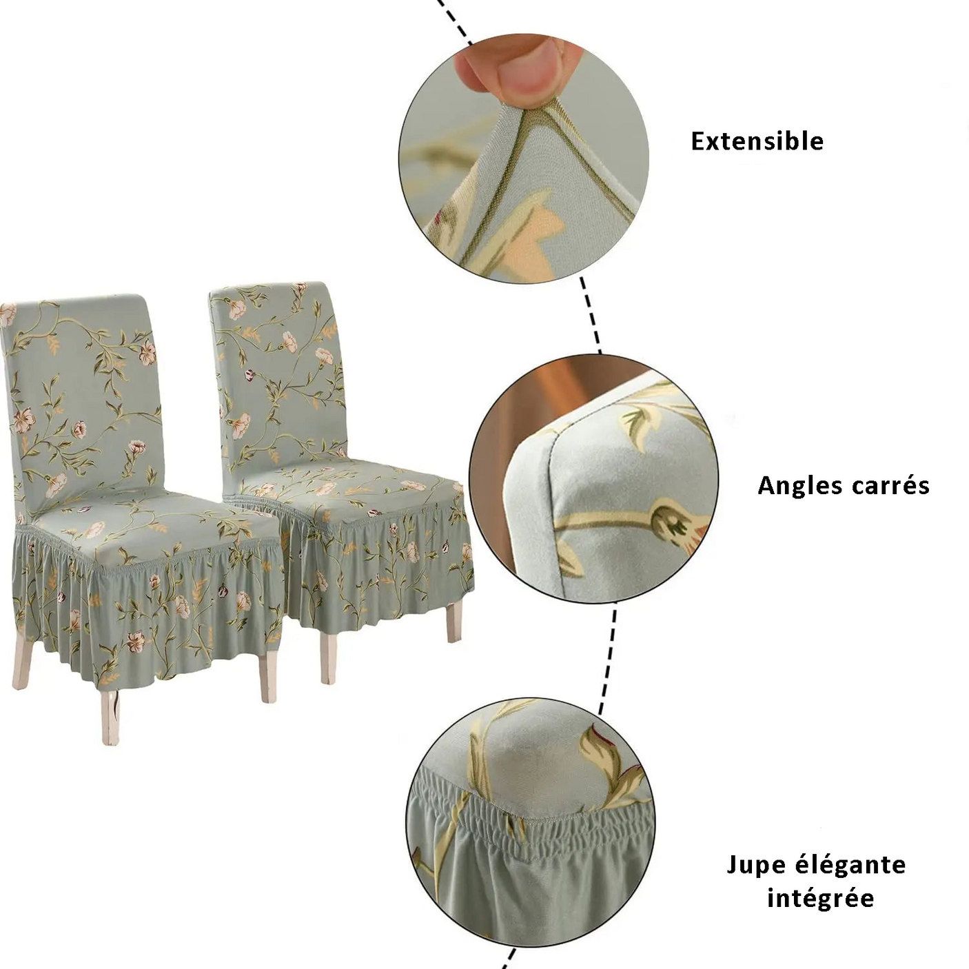 Housse de chaise avec jupe plissée élégante détails