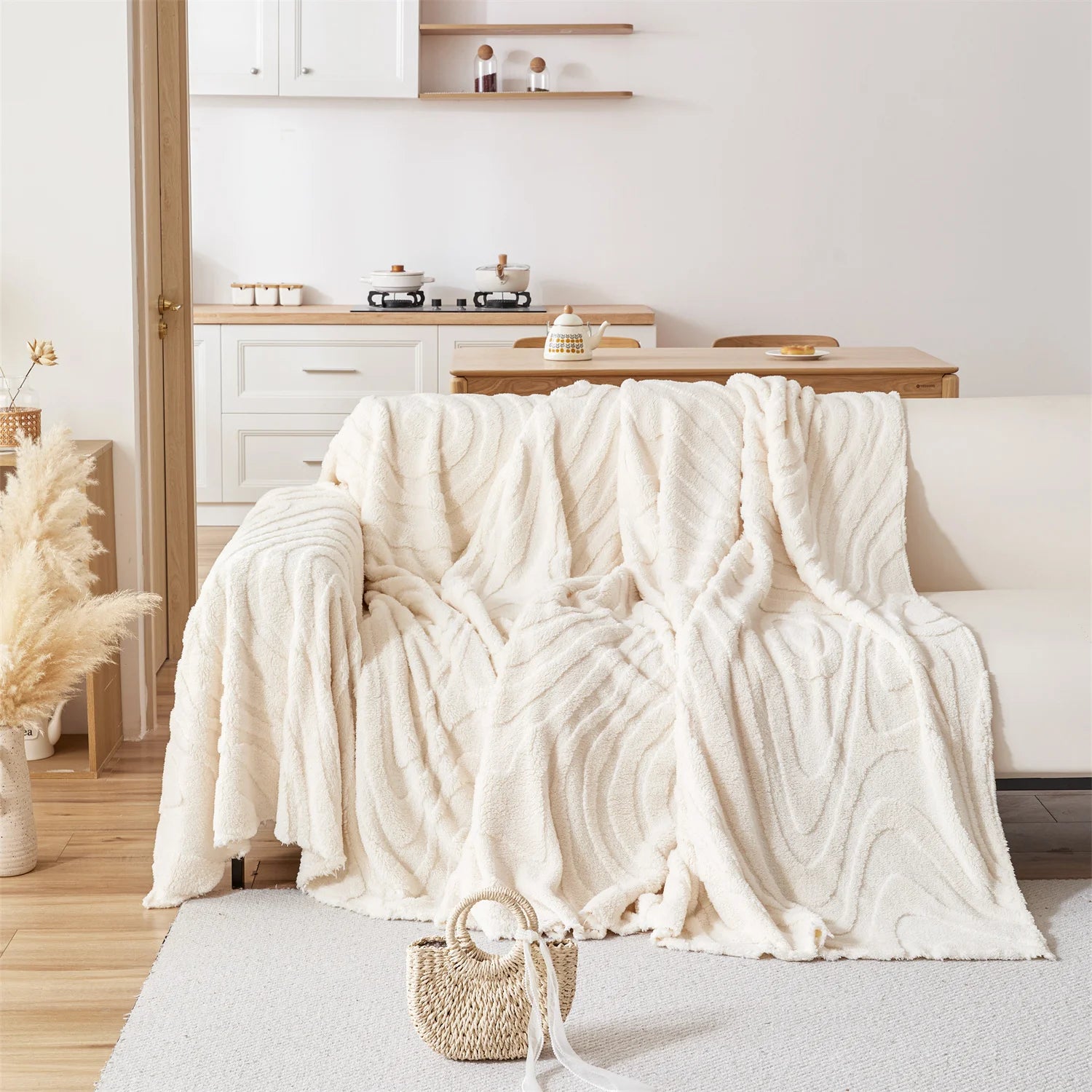 Plaid Jeté de canapé grande taille en polaire tuftée beige