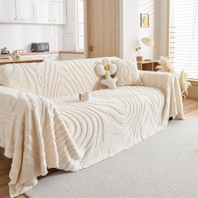 Plaid Jeté de canapé grande taille en polaire tuftée beige de profil