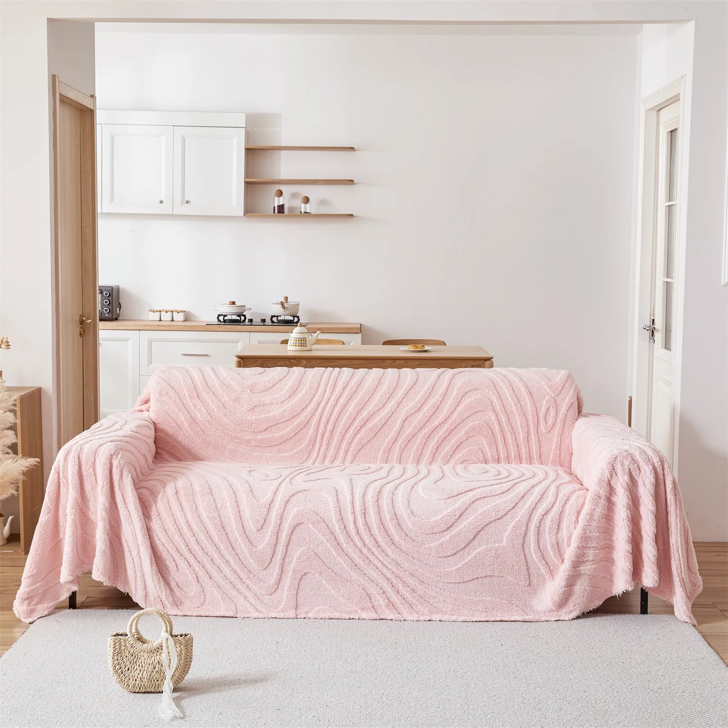 Plaid Jeté de canapé grande taille en polaire tuftée rose de face