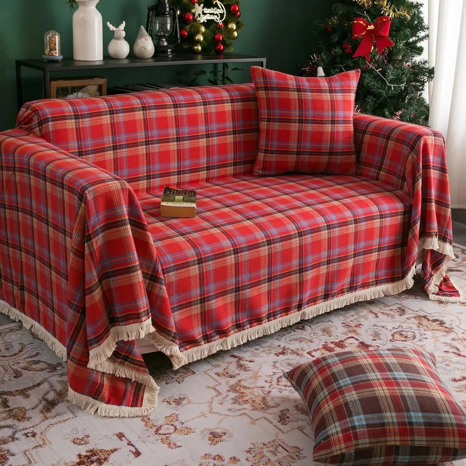 Plaid jeté de canapé grande taille carreaux écossais carreaux écossais rouge
