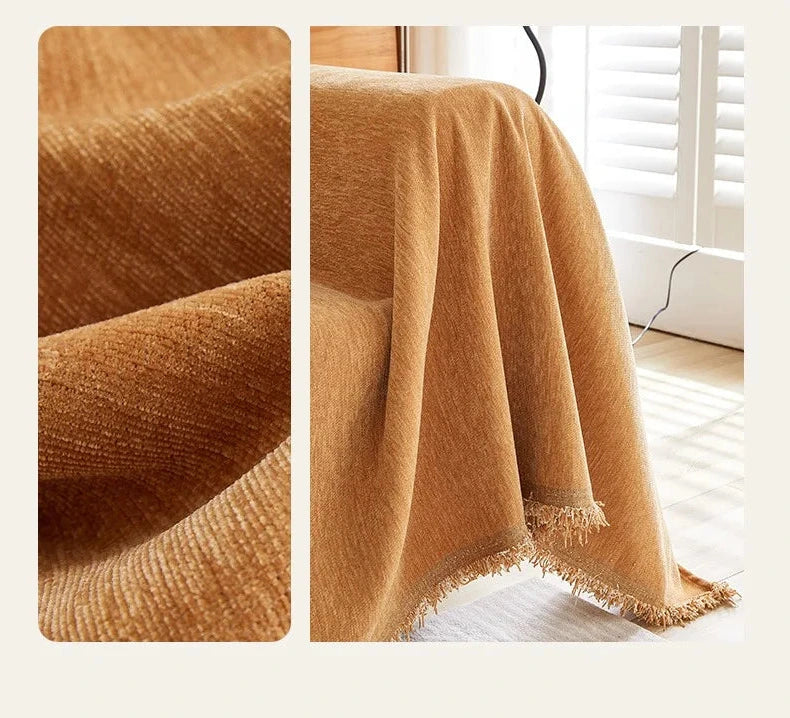Plaid jeté de canapé grande taille chenille renforcée anti griffes de chat ambre zoom