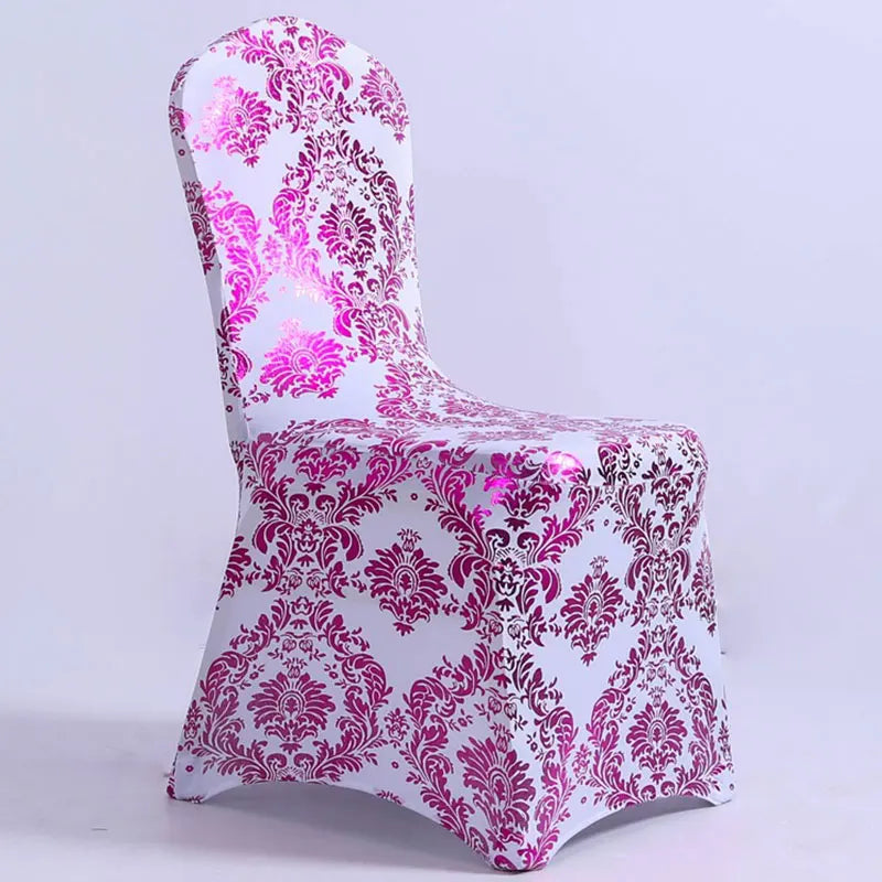 Housse de chaise mariage motif doré rose fushia