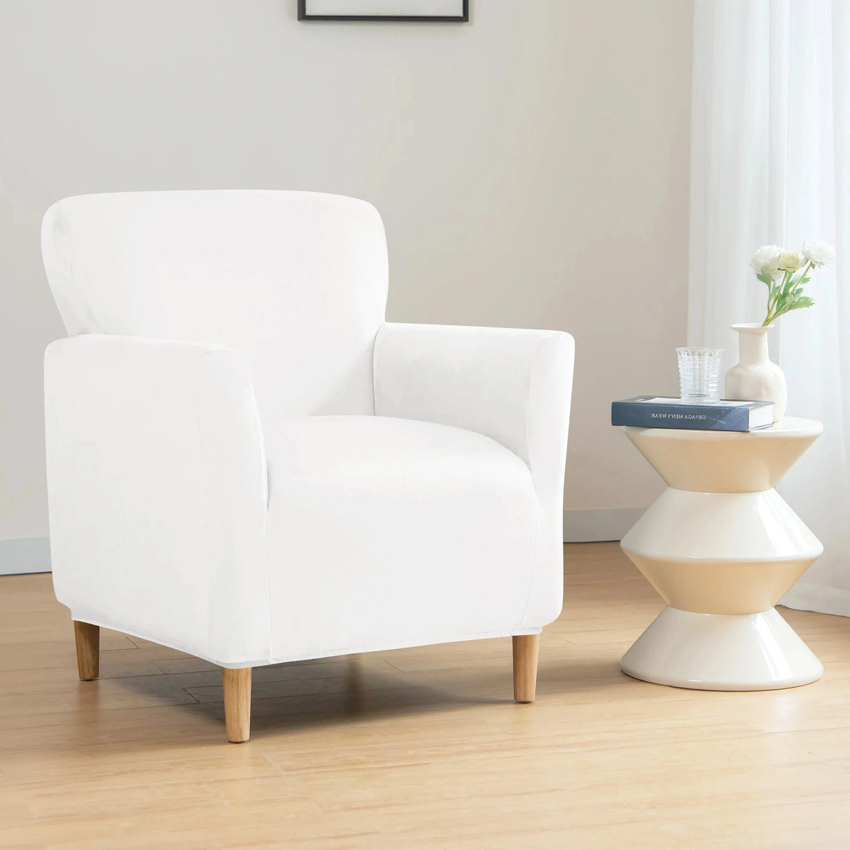 Housse pour fauteuil club pur velours blanc