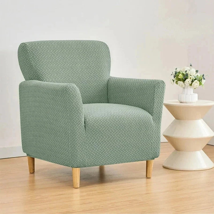 Housse pour fauteuil club velours damassé vert matcha