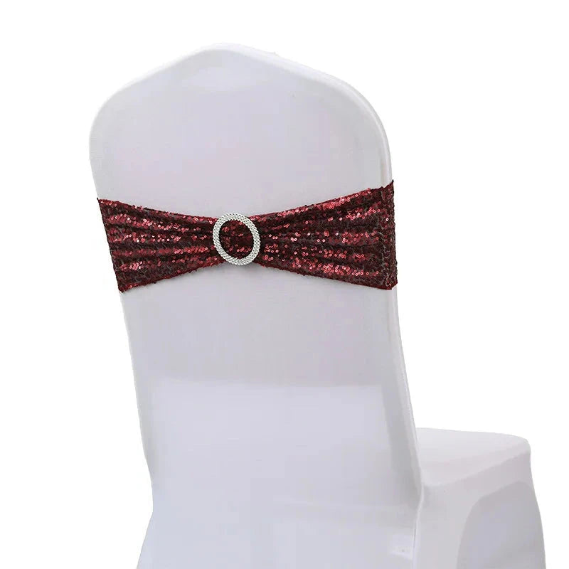 ruban à paillette élastique pour chaise de mariage bordeaux