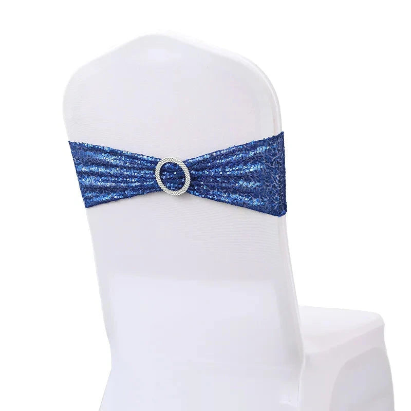 ruban à paillette élastique pour chaise de mariage bleue