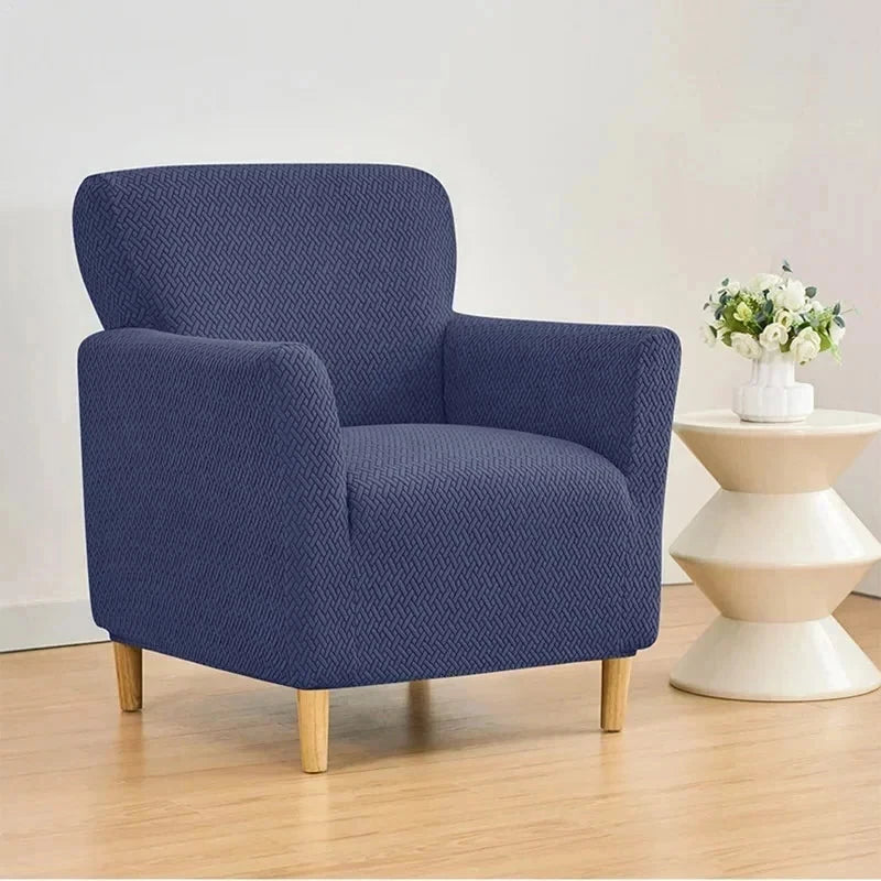 Housse pour fauteuil club velours damassé bleue marine