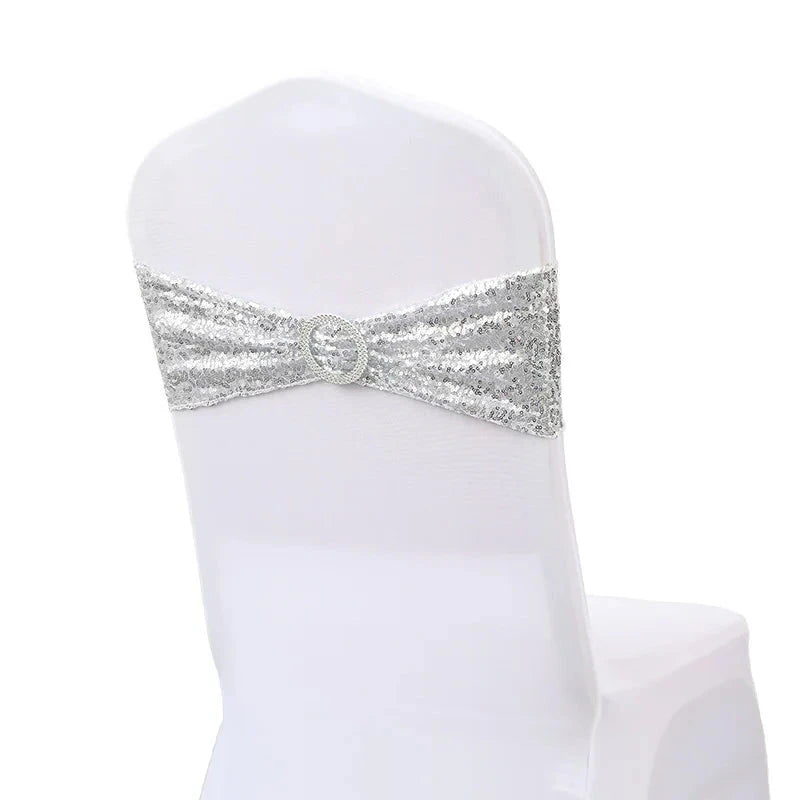 ruban à paillette élastique pour chaise de mariage argent