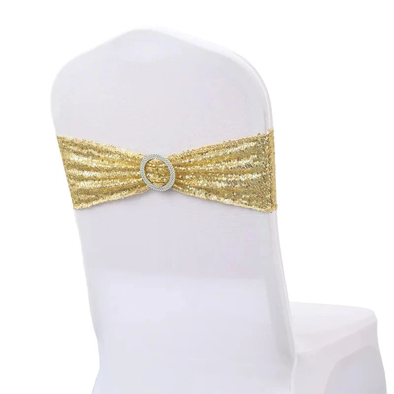 ruban à paillette élastique pour chaise de mariage jaune