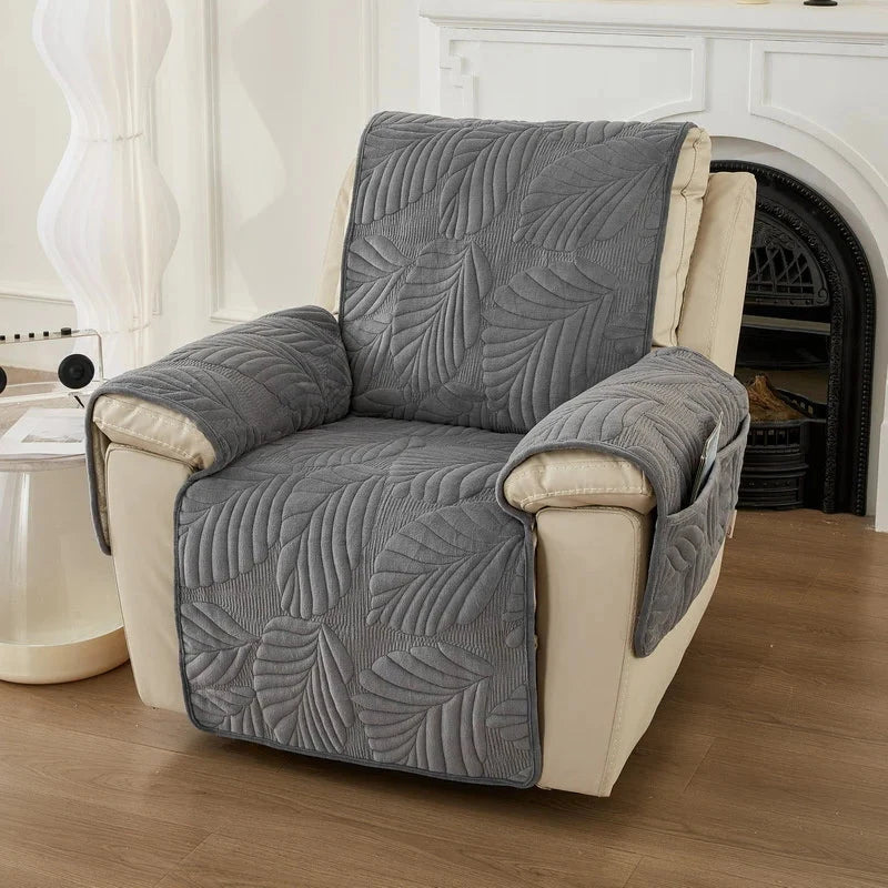 Housse pour fauteuil relax velours matelassé gris