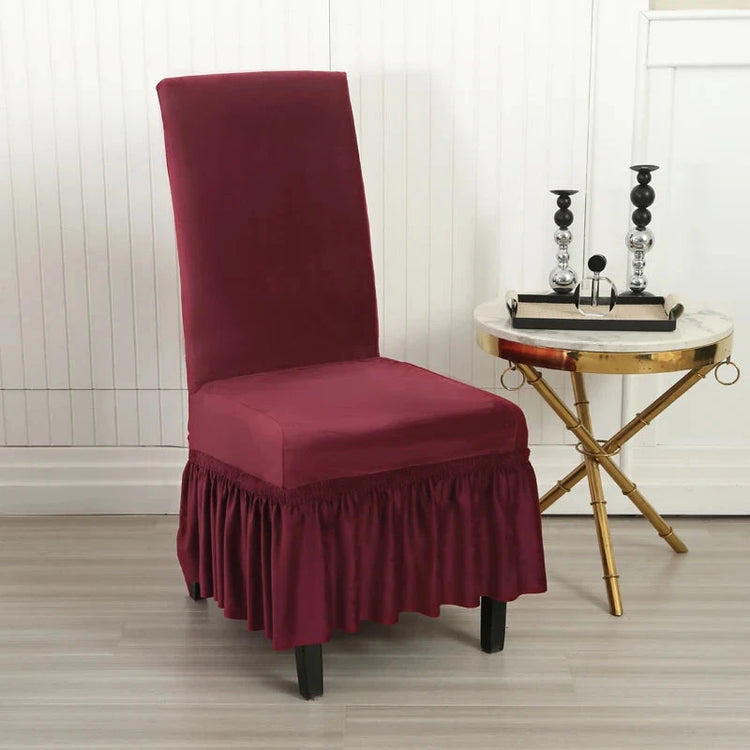 Housse de chaise avec jupe velours bordeaux